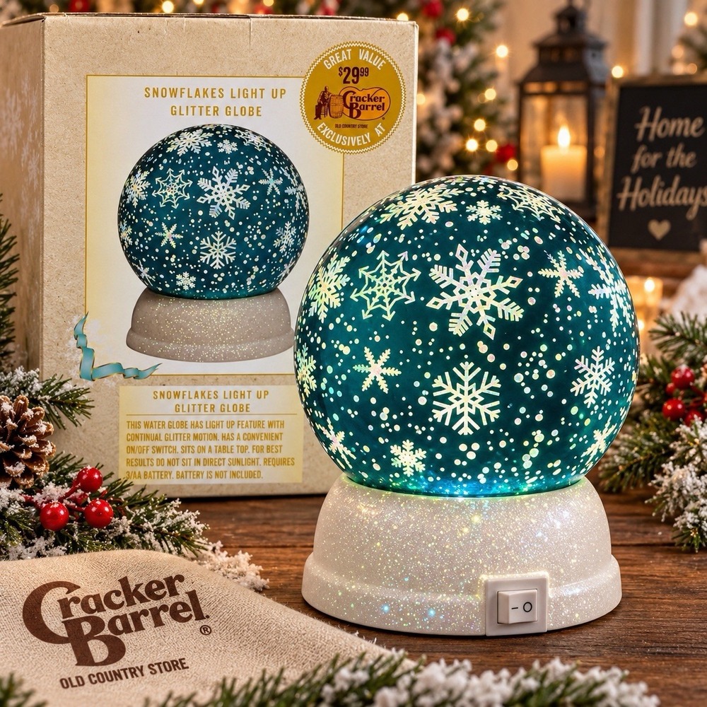 Cracker Barrel Snowflakes Light Up Glitter Globe Christmas Decor Retired